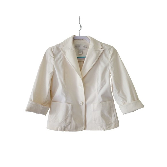 Doncaster Jackets & Blazers - Doncaster Womens 3/4 Sleeve Blazer Jacket Ivory Cotton-Blend Unlined Size 6
